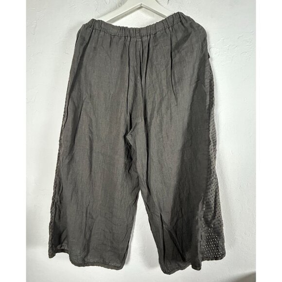 Cynthia Ashby Womens Polka Dot Linen Cropped Wrap Pants Small Gray Pockets New - Picture 2 of 11